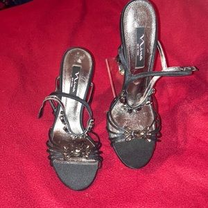 Nina Black Satin Sandals